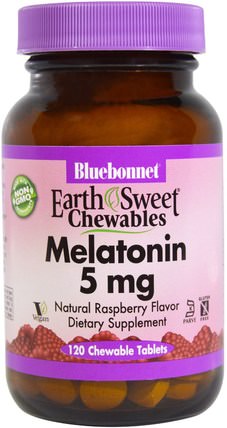 Earth Sweet Chewables, Melatonin, Natural Raspberry Flavor, 5 mg, 120 Chewable Tablets by Bluebonnet Nutrition, 補充劑，褪黑激素5毫克 HK 香港