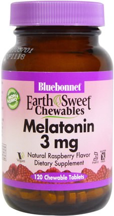 EarthSweet Chewables, Melatonin, Natural Raspberry Flavor, 3 mg, 120 Chewable Tablets by Bluebonnet Nutrition, 補充劑，褪黑激素3毫克 HK 香港