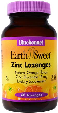 EarthSweet, Zinc Lozenges, Natural Orange Flavor, 60 Lozenges by Bluebonnet Nutrition, 補品，礦物質，鋅含片 HK 香港