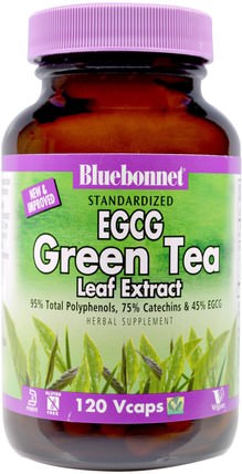 EGCG Green Tea Leaf Extract, 120 Veggie Caps by Bluebonnet Nutrition, 補充劑，抗氧化劑，綠茶，草藥，egcg HK 香港