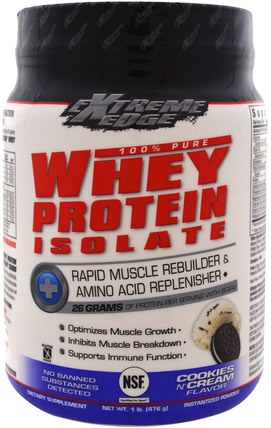 Extreme Edge, 100% Whey Protein Isolate, Cookies N Cream, 1 lb (476 g) by Bluebonnet Nutrition, 運動，補品，乳清蛋白 HK 香港