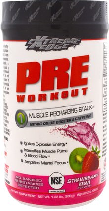 Extreme Edge, Pre Workout, Muscle Recharging Stack, Strawberry Kiwi Flavor, 1.32 lbs. (600 g) by Bluebonnet Nutrition, 運動，鍛煉 HK 香港