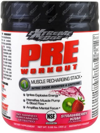 Extreme Edge, Pre Workout, Strawberry Kiwi Flavored, 0.66 lbs (300 g) by Bluebonnet Nutrition, 運動，鍛煉 HK 香港
