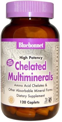 High Potency, Chelated Multiminerals, 120 Caplets by Bluebonnet Nutrition, 補品，礦物質，多種礦物質 HK 香港