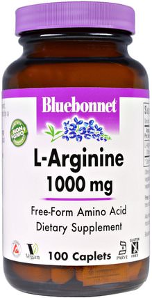 L-Arginine, 1.000 mg, 100 Caplets by Bluebonnet Nutrition, 補充劑，氨基酸，精氨酸 HK 香港