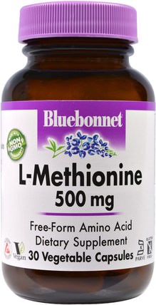 L-Methionine, 500 mg, 30 Veggie Caps by Bluebonnet Nutrition, 補充劑，氨基酸，蛋氨酸 HK 香港