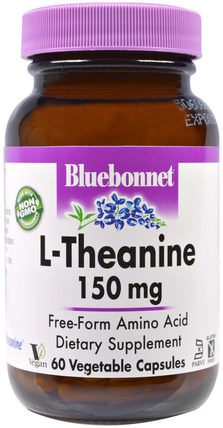 L-Theanine, 150 mg, 60 Veggie Caps by Bluebonnet Nutrition, 補充劑，氨基酸，茶氨酸 HK 香港