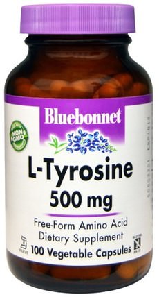 L-Tyrosine, 500 mg, 100 Veggie Caps by Bluebonnet Nutrition, 補充劑，氨基酸，酪氨酸 HK 香港