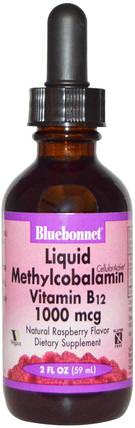 Liquid Methylcobalamin Vitamin B12, Natural Raspberry Flavor, 1000 mcg, 2 fl oz (59 ml) by Bluebonnet Nutrition, 維生素，維生素b，維生素b12，維生素b12 - 甲基鈷胺素，維生素b12 - 液體 HK 香港