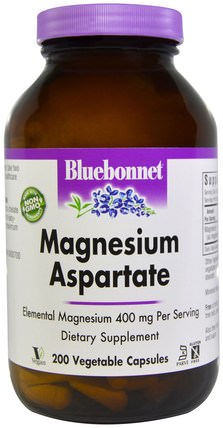 Magnesium Aspartate, 200 Veggie Caps by Bluebonnet Nutrition, 補品，礦物質，鎂 HK 香港