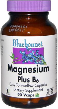 Magnesium Plus B6, 90 Vcaps by Bluebonnet Nutrition, 維生素，維生素B，維生素b6 - 吡哆醇，補品，礦物質 HK 香港