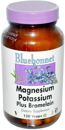 Magnesium Potassium Plus Bromelain, 120 Vcaps by Bluebonnet Nutrition, 補品，礦物質，鎂鉀，菠蘿蛋白酶 HK 香港