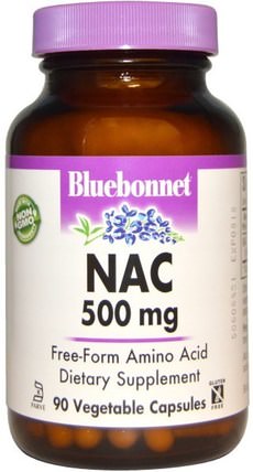 NAC, 500 mg, 90 Vcaps by Bluebonnet Nutrition, 補充劑，氨基酸，nac（n乙酰半胱氨酸） HK 香港