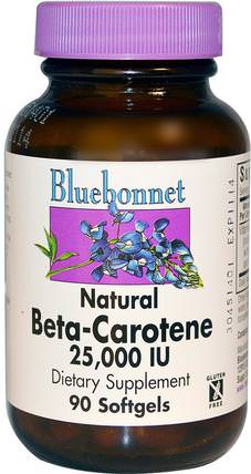 Natural Beta-Carotene, 25.000 IU, 90 Softgels by Bluebonnet Nutrition, 維生素，補品，類胡蘿蔔素 HK 香港