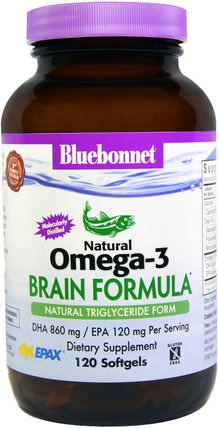 Natural Omega-3, Brain Formula, 120 Softgels by Bluebonnet Nutrition, 補充劑，efa omega 3 6 9（epa dha） HK 香港