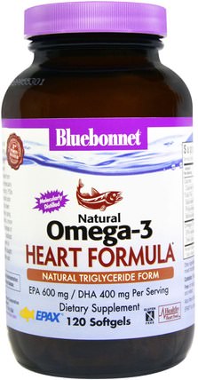 Natural Omega-3 Heart Formula, 120 Softgels by Bluebonnet Nutrition, 補充劑，efa omega 3 6 9（epa dha） HK 香港
