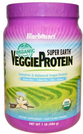Organic Super Earth, Veggie Protein, Vanilla, 1 lb (486 g) by Bluebonnet Nutrition, 補充劑，蛋白質，大米蛋白粉 HK 香港
