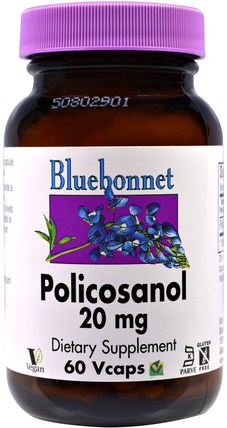 Policosanol, 20 mg, 60 Vcaps by Bluebonnet Nutrition, 補充劑，多廿烷醇 HK 香港