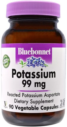 Potassium, 99 mg, 90 Veggie Caps by Bluebonnet Nutrition, 補充劑，礦物質，鉀 HK 香港