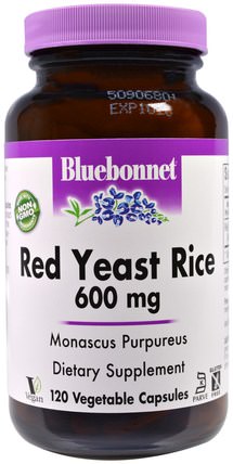 Red Yeast Rice, 600 mg, 120 Veggie Caps by Bluebonnet Nutrition, 補品，紅曲米 HK 香港