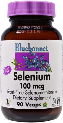 Selenium, 100 mcg, 90 Vcaps by Bluebonnet Nutrition, 補充劑，抗氧化劑，硒，礦物質 HK 香港