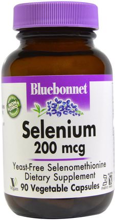 Selenium, Yeast-Free Selenomethionine, 200 mcg, 90 Veggie Caps by Bluebonnet Nutrition, 補充劑，抗氧化劑，硒，礦物質 HK 香港
