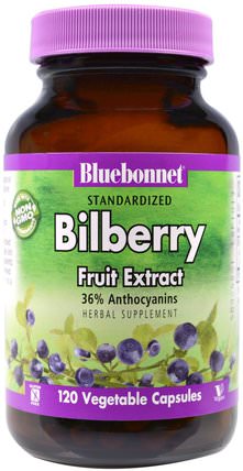 Standardized Bilberry Fruit Extract, 120 Veggie Caps by Bluebonnet Nutrition, 健康，眼部護理，視力保健，越橘 HK 香港