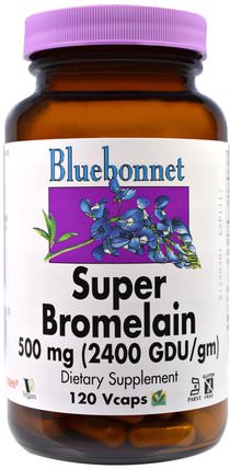 Super Bromelain, 500 mg, 120 Vcaps by Bluebonnet Nutrition, 補充劑，酶，菠蘿蛋白酶 HK 香港