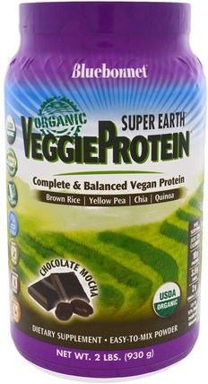 Super Earth, Organic VeggieProtein, Chocolate Mocha, 2 lbs (930 g) by Bluebonnet Nutrition, 補充劑，蛋白質，大米蛋白粉 HK 香港