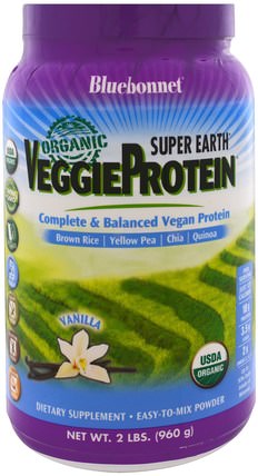 Super Earth, Organic VeggieProtein, Vanilla, 2 lbs (960 g) by Bluebonnet Nutrition, 補充劑，蛋白質，大米蛋白粉 HK 香港