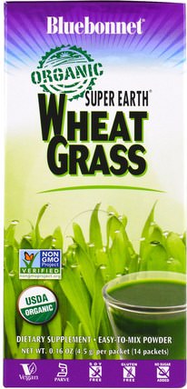 Super Earth, Organic Wheat Grass, 14 Packets, 0.16 oz (4.5 g) Each by Bluebonnet Nutrition, 補品，超級食品 HK 香港