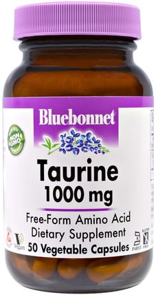 Taurine, 1.000 mg, 50 Veggie Caps by Bluebonnet Nutrition, 補充劑，氨基酸，牛磺酸 HK 香港