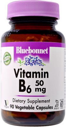 Vitamin B-6, 50 mg, 90 Veggie Caps by Bluebonnet Nutrition, 維生素，維生素b6 - 吡哆醇 HK 香港