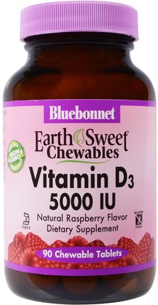 Vitamin D3, 5.000 IU, 90 Chewable Tablets by Bluebonnet Nutrition, 維生素，維生素D3 HK 香港