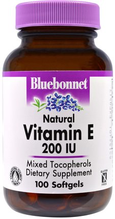 Vitamin E, 200 IU, 100 Softgels by Bluebonnet Nutrition, 維生素，維生素e HK 香港