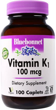 Vitamin K1, 100 mcg, 100 Caplets by Bluebonnet Nutrition, 維生素，維生素K HK 香港