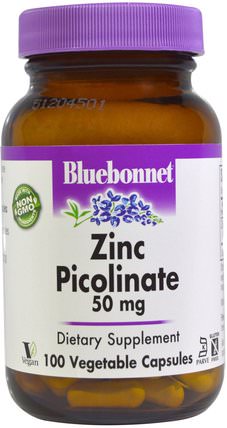 Zinc Picolinate, 50 mg, 100 Veggie Caps by Bluebonnet Nutrition, 補品，礦物質，鋅 HK 香港