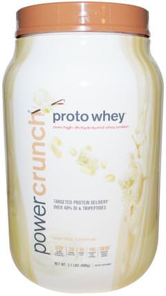 Proto Whey, Power Crunch, Vanilla Cream, 2.1 lbs (949 g) by BNRG, 補充劑，乳清蛋白 HK 香港