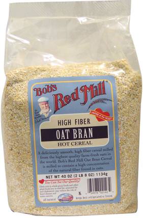 Oat Bran, Hot Cereal, 40 oz (1134 g) by Bobs Red Mill, 補充劑，纖維，燕麥麩，食品，食品，穀物 HK 香港
