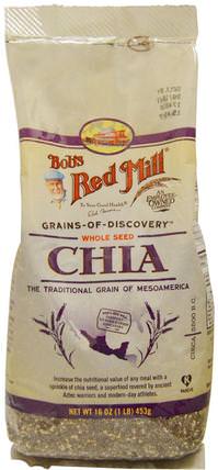 Whole Seed Chia, 16 oz (453 g) by Bobs Red Mill, 食品，堅果種子穀物，efa omega 3 6 9（epa dha），正大種子 HK 香港