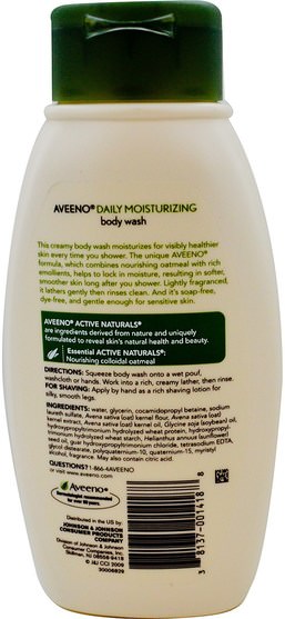 身體，每日保濕 - Aveeno, Active Naturals, Daily Moisturizing Body Wash, 12 fl oz (354 ml)