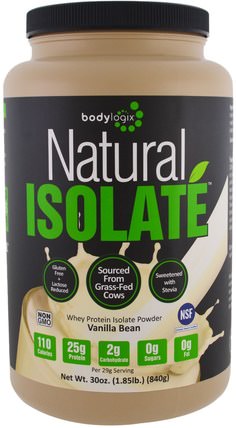 Natural Whey Isolate Protein Powder, Vanilla Bean, 30 oz (840 g) by Bodylogix, 運動，補品，乳清蛋白 HK 香港