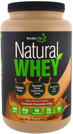 Natural Whey Protein Powder, Caramel Chocolate Chip, 30 oz (840 g) by Bodylogix, 運動，補品，乳清蛋白 HK 香港