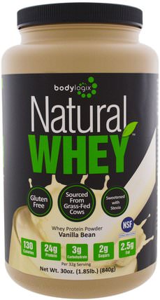 Natural Whey, Whey Protein Powder, Vanilla Bean, 30 oz (840 g) by Bodylogix, 運動，補品，乳清蛋白 HK 香港