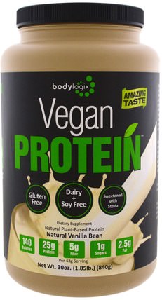 Vegan Protein, Natural Vanilla Bean, 30 oz (840 g) by Bodylogix, 運動，補品，蛋白質 HK 香港