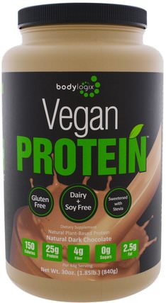 Vegan Protein Powder, Natural Dark Chocolate, 30 oz (840 g) by Bodylogix, 運動，補品，蛋白質 HK 香港