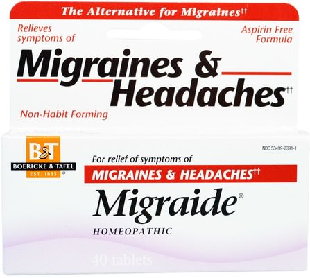 Migraide, 40 Tablets by Boericke & Tafel, 健康，頭痛，補品，順勢緩解疼痛 HK 香港