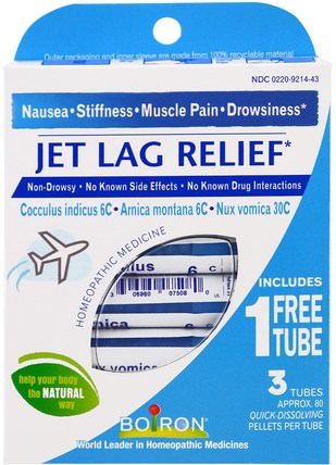 Jet Lag Relief, 3 Tubes, 80 Quick-Dissolving Pellets Each by Boiron, 補品，順勢療法，健康 HK 香港