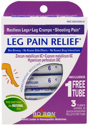 Leg Pain Relief, 3 Tubes, 80 Quick-Dissolving Pellets Each by Boiron, 健康 HK 香港