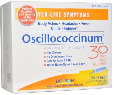 Oscillococcinum, Flu-Like Symptoms, 30 Doses, 0.04 oz Each by Boiron, 健康，感冒流感和病毒，感冒和流感，補充劑，順勢療法咳嗽感冒和流感 HK 香港